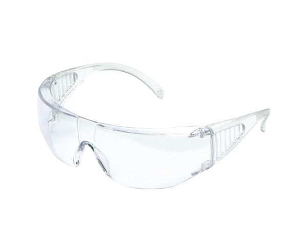 Gafas monoblock de PC con protección lateral y ocular de una pieza. Protección partículas alta velocidad e impacto de baja energía (F).  Protección para riesgos no directos. Puede utilizarse sobre gafas correctoras.  Marcado de la montura: T 166 F CE Marcado del ocular: T 1 F CE 